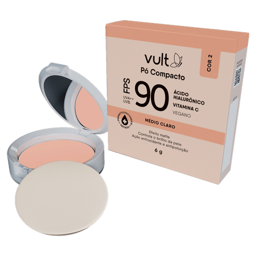 Vult Po Compacto Efeito Matte FPS 90 2 Médio Claro 6g