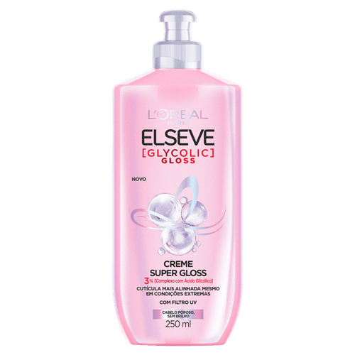 Creme para Pentear Super Gloss com Filtro UV Elseve Glycolic Gloss Frasco 250ml