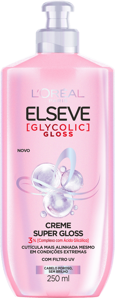 Creme para Pentear Super Gloss com Filtro UV Elseve Glycolic Gloss Frasco 250ml