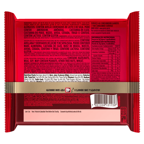 Chocolate Garoto Talento Avelãs 85g