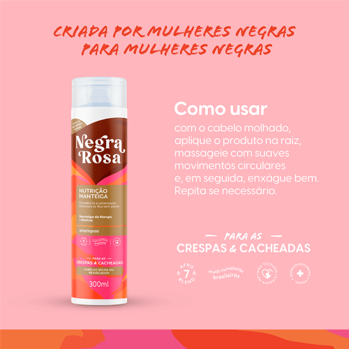 Shampoo Nutrição Manteiga Negra Rosa 300ml
