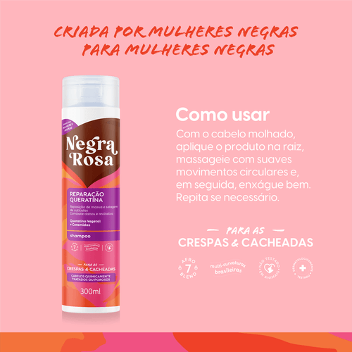 Shampoo Reparação Queratina Negra Rosa 300ml