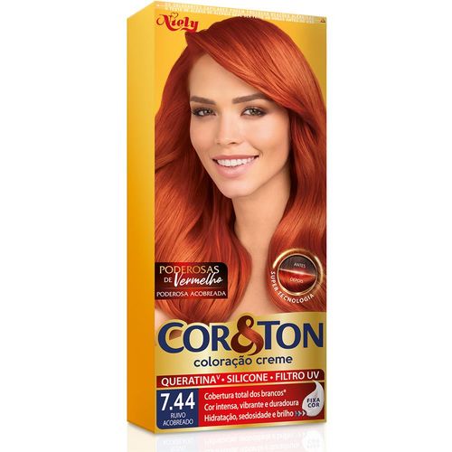 Tintura Creme Cor&Ton Mini Kit 7.44 Ruivo Acobreado