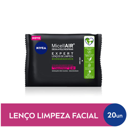 Lenço Demaquilante Nivea MicellAIR Expert com 20 Unidades