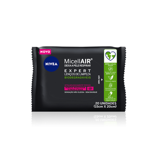 Lenço Demaquilante Nivea MicellAIR Expert com 20 Unidades
