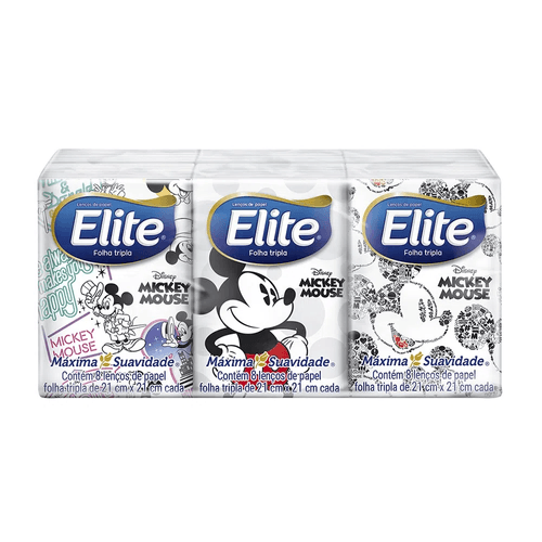 Lenço de Papel Elite Disney 6 Pacotes com 8 Folhas Cada