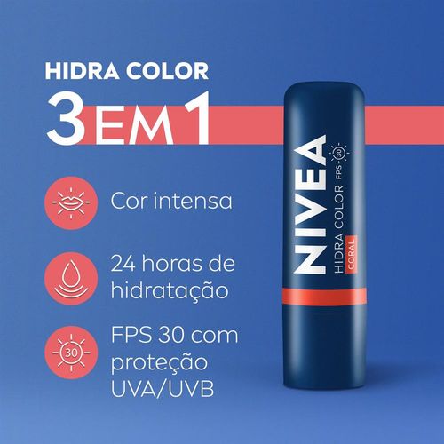 Nivea Hidratante Labial Hidra Color Coral FPS 30 4,8g