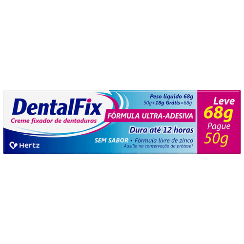Creme Fixador de Dentaduras Dentalfix Sem Sabor Leve 68g Pague 50g