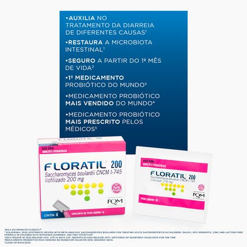 Floratil 200mg com 4 Sachês