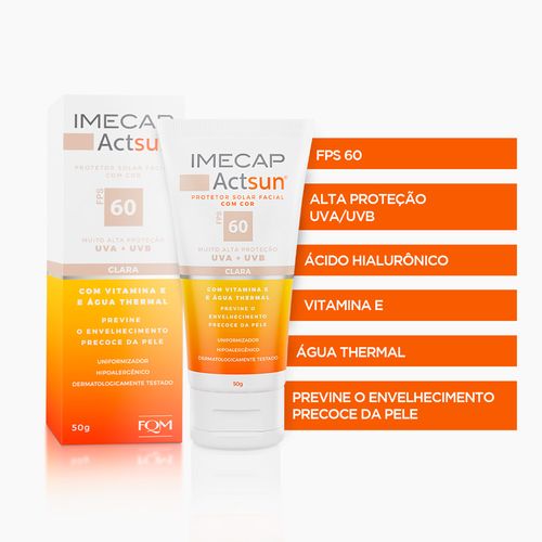 Protetor Solar Imecap Actsun FPS 60 Cor Clara 50g