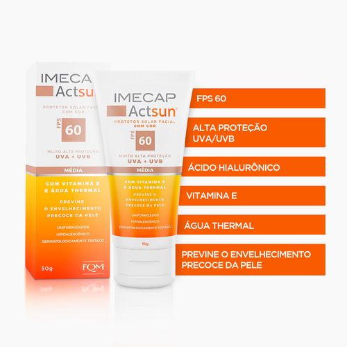 Protetor Solar Imecap Actsun Fps60 Cor Médio 50g