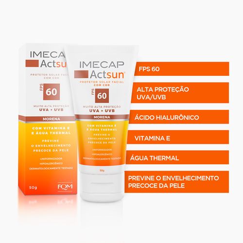 Protetor Solar Imecap Actsun Fps60 Cor Morena 50g