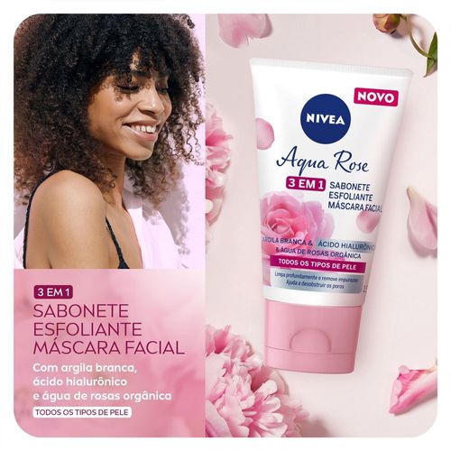 Nivea Aqua Rose 3 em 1 150ml - Sabonete, Esfoliante e Máscara Facial