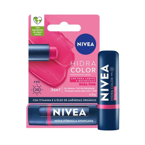 Nivea Hidratante Labial Hidra Color 2 em 1 Rosa Pink 4,8g