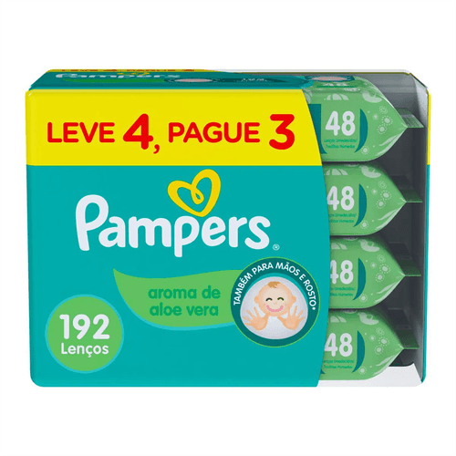 Kit Lenço Umedecido Pampers Aroma de Aloe Vera Leve 4 Pague 3 Unidades