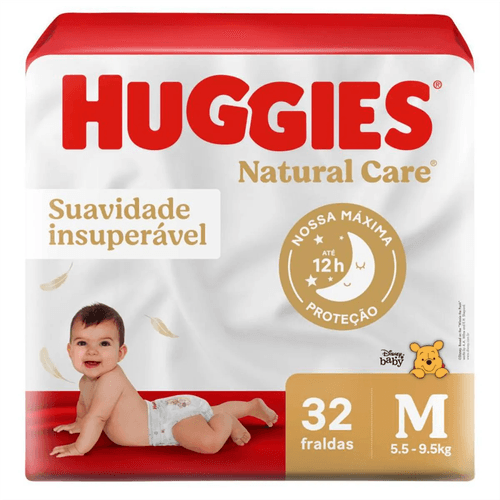 Fralda Huggies Natural Care Mega M com 32 Unidades