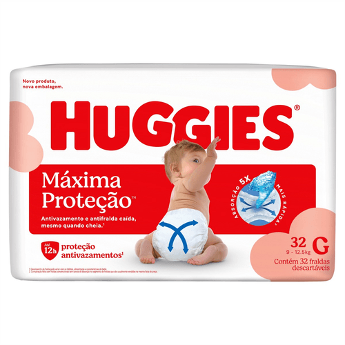 Fralda Huggies Máxima Proteção G com 32 Unidades