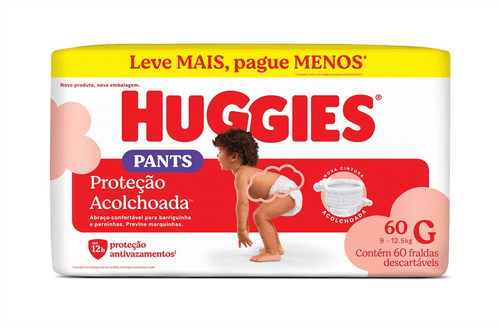 Fralda Huggies Proteção Acolchoada Pants G com 60 Unidades