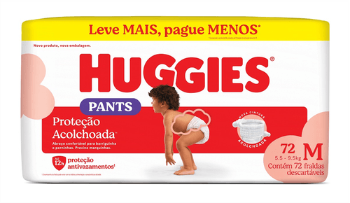 Fralda Huggies Proteção Acolchoada Pants M com 72 Unidades