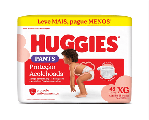 Fralda Huggies Proteção Acolchoada Pants XG com 48 Unidades