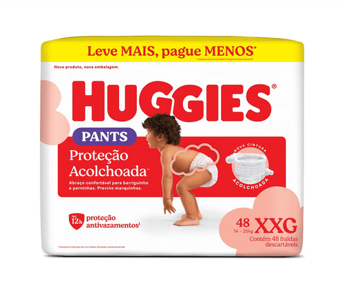 Fralda Huggies Proteção Acolchoada Pants XXG com 48 Unidades