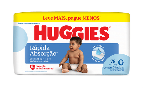 Fralda Huggies Rápida Absorção Tamanho G com 78 Unidades