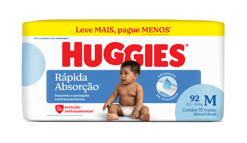 Fralda Huggies Rápida Absorção Tamanho M com 92 Unidades
