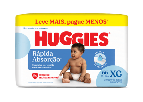 Fralda Huggies Rápida Absorção Tamanho XG com 66 Unidades