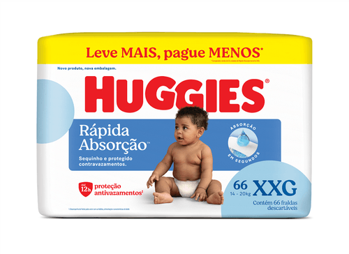 Fralda Huggies Rápida Absorção Tamanho XXG com 66 Unidades