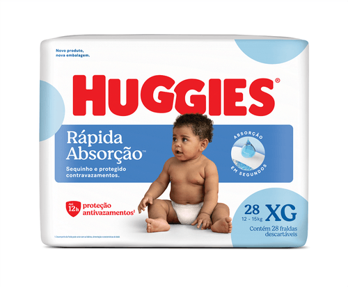 Fralda Huggies Rápida Absorção Tamanho XG com 28 Unidades