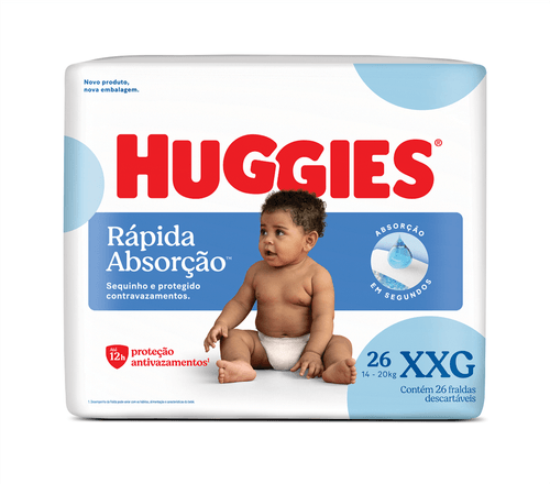 Fralda Huggies Rápida Absorção Tamanho XXG com 26 Unidades