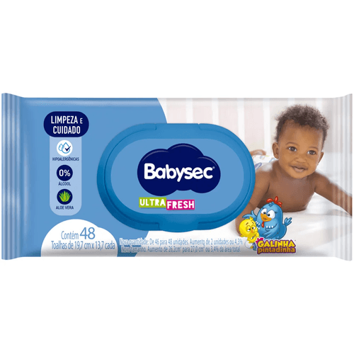 Toalha Umedecida Babysec Galinha Pintadinha Ultra Fresh com 48 Unidades