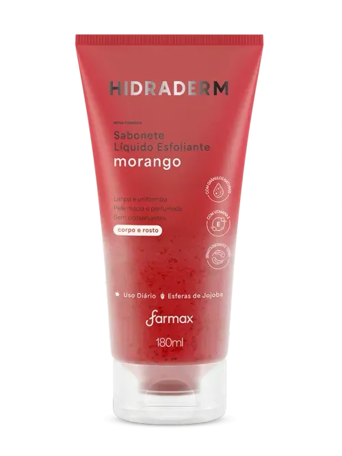 Sabonete Líquido Esfoliante Farmax Hidraderm Morango 180ml