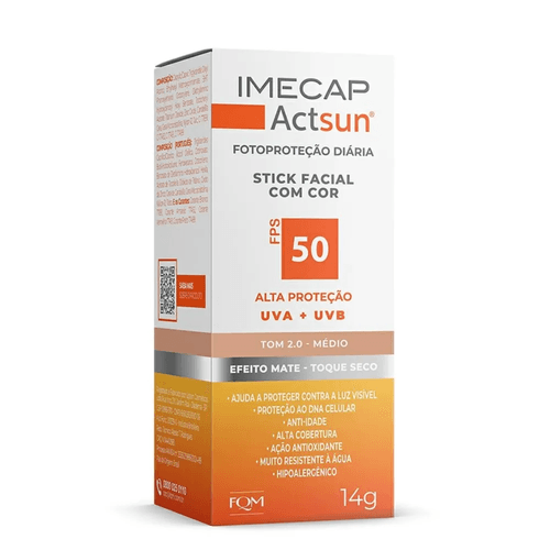 Protetor Solar Facial Stick Imecap Actsun FPS 50 Tom 2.0 Médio 14g