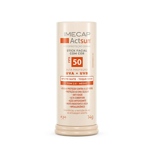 Protetor Solar Facial Stick Imecap Actsun FPS 50 Tom 2.0 Médio 14g