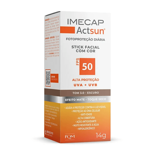 Protetor Solar Facial Stick Imecap Actsun FPS 50 Tom 3.0 Escuro 14g