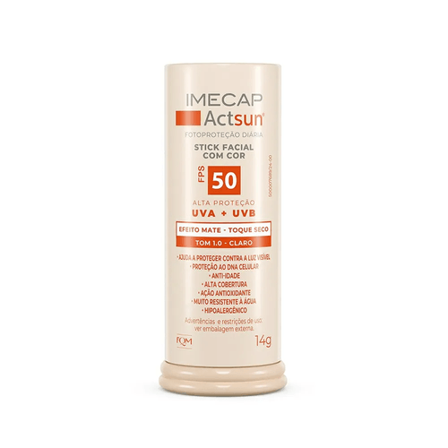 Protetor Solar Facial Stick Imecap Actsun FPS 50 Tom 1.0 Claro 14g