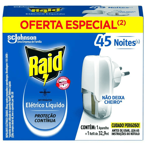 Repelente Elétrico Líquido Raid Anti Mosquitos com 1 Aparelho + Refil 32,9ml