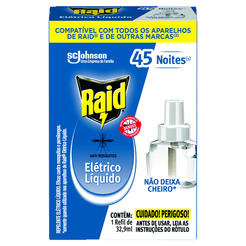 Repelente Elétrico Raid 45 Noites Refil 32,9ml