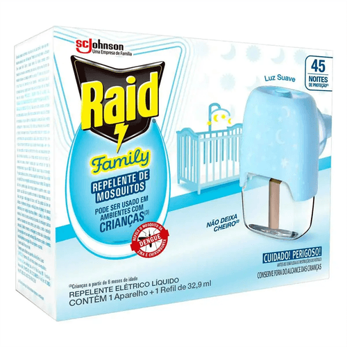 Repelente Elétrico Raid Family 45 Noites com 1 Aparelho + Refil 32,9ml