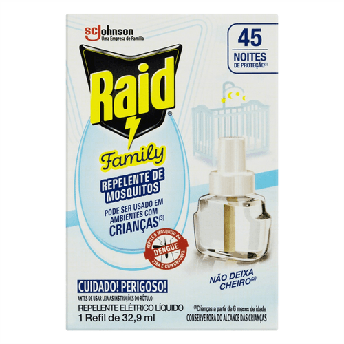 Repelente Elétrico Raid Family 45 Noites Refil 32,9ml