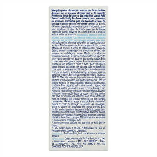 Repelente Elétrico Raid Family 45 Noites Refil 32,9ml