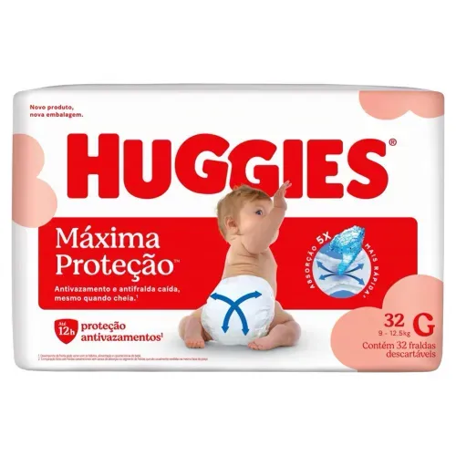 Fralda Huggies Máxima Proteção G com 32 Unidades