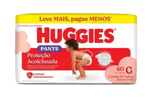 Fralda Huggies Proteção Acolchoada Pants G com 60 Unidades