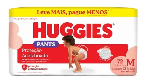 Fralda Huggies Proteção Acolchoada Pants M com 72 Unidades
