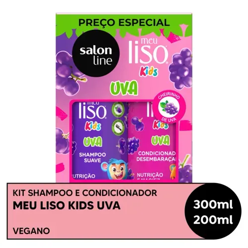 Kit Shampoo 300ml + Condicionador 200ml Salon Line Meu Liso Kids Uva
