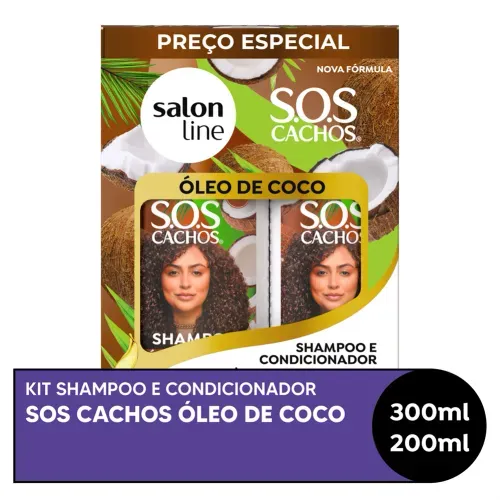 Kit Shampoo 300ml + Condicionador 200ml Salon Line SOS Cachos Óleo de Coco