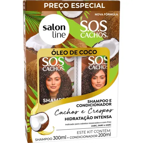 Kit Shampoo 300ml + Condicionador 200ml Salon Line SOS Cachos Óleo de Coco