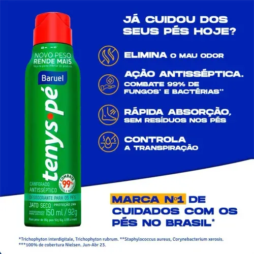 Desodorante Tenys Pé Baruel Jato Seco Canforado 150ml