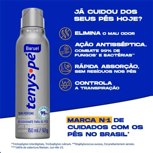 Desodorante Tenys Pé Baruel Jato Seco Sem Perfume 150ml